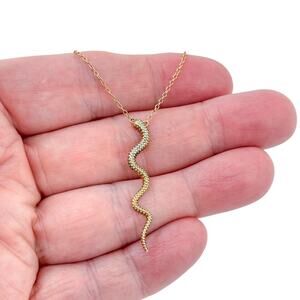 Estate Gold-Tone Sterling Silver 925 Snake Pendant Chain Necklace 17.5"-19.5"